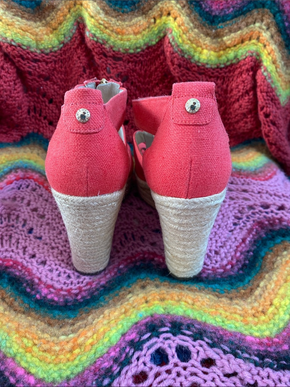 Michael Kors Size 9 M Coral Espadrille Wedge Sandals - Women's Strappy Zip Front - Picture 2 of 5